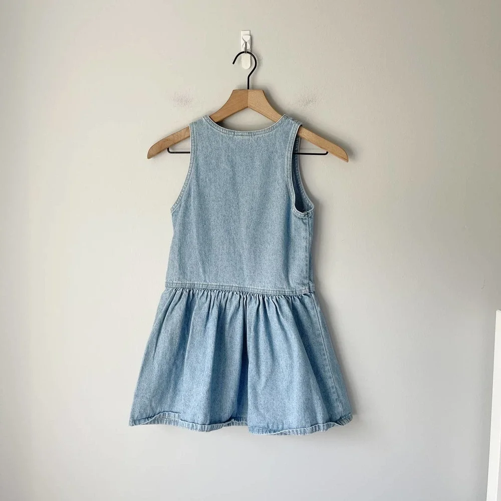 Vintage OshKosh Girl's Denim Button Front Sleeveless Dress Size 6x